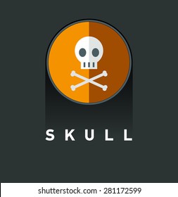Vector illustration icon of skull. Gold coin with a skull. Flat emblem. skull and crossbones. Symbol of pirates,danger,death, Halloween.