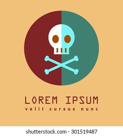 Vector illustration icon of skull. Gold coin with a skull. Flat emblem. skull and crossbones. Symbol of pirates,danger,death, Halloween.