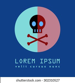 Vector illustration icon of skull. Gold coin with a skull. Flat emblem. skull and crossbones. Symbol of pirates,danger,death, Halloween.