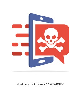 Vector illustration icon with smartphone concept receives dangerous messages, smartphone is hacked