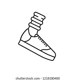 Vector illustration icon of socks and sport running shoes (sneakers). Black outline, white color. White background