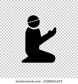 Vector illustration icon of a solid black shadow of a praying person