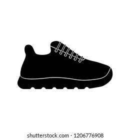 Vector illustration icon of sport running shoes (sneakers). Black silhouette. White background