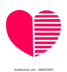 Vector illustration. Icon of striped pink heart isolated on white. Theme of Love and Valentine's day. Simple hand drawn doodle clipart. For poster, collage, banner, card, invitation.