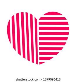 Vector illustration. Icon of striped pink heart isolated on white. Theme of Love and Valentine's day. Simple hand drawn doodle clipart. For poster, collage, banner, card, invitation.