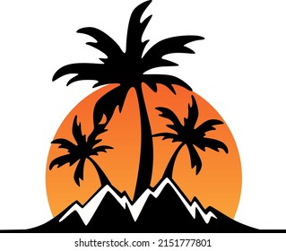 
vector illustration, icon, summer, palm, sunset, plant, tree
