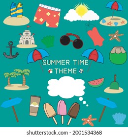 Vector Illustration of Icon Summer Time Theme and Dark Grey Colors Background
