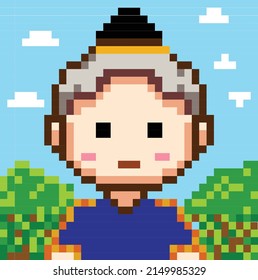 Ilustración vectorial, icono, símbolo, sitio web, estilo, arte píxel Niños tailandeses con fondo de árbol