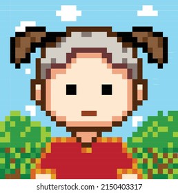 Ilustración vectorial, icono, símbolo, sitio web, estilo, imagen píxel niños tailandeses con fondo de árbol.