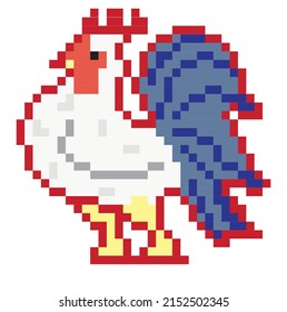 Vektorgrafik, Symbol, Symbol, Website, Stil, Pixelkunst-Hahn auf weißem Hintergrund.