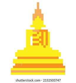 Vector illustration, icon, symbol, website, style, pixel art Buddha statue on white background.