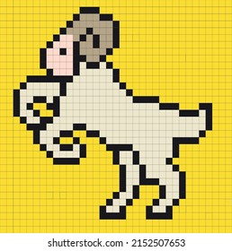 Vektorgrafik, Symbol, Symbol, Website, Stil, Pixelart-Ziege auf gelbem Hintergrund