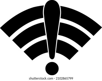 Vector illustration of icon or symbol of wi-fi with an exclamation mark, in concept of disconnected internet or low signal