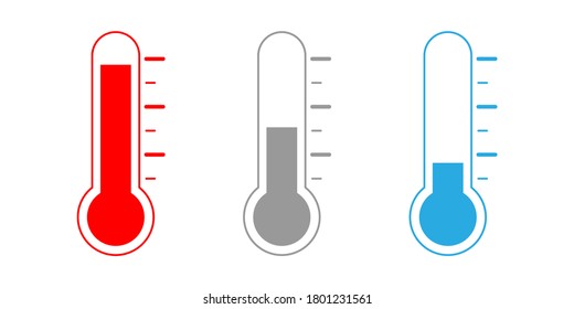 Vector illustration icon of thermometer, flat vector icon of temperature, medical thermometer, Weather icon, hot and cold climate icon, icons for web and mobile app design.