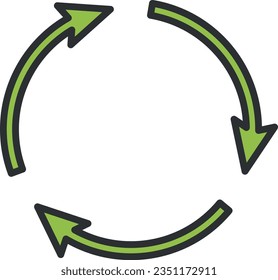 Vector illustration of icon of three green arrows spinning in a circle.