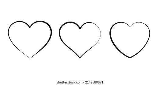 Ilustración vectorial, icono, tres símbolos con forma de corazón, se extiende sobre un fondo blanco. Para uso en varios diseños