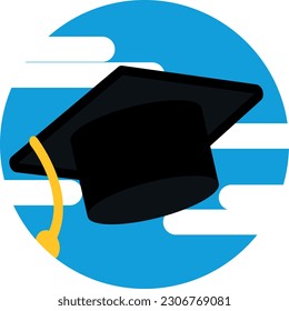 Vector illustration of icon of throwing graduation caps into the air. University graduate party and celebration.