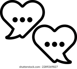 Vector illustration of icon of two heart shaped dialog bubbles. Conversation of love Romantic date.