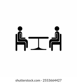 Vector illustration of an icon of two people sitting at a table, symbolizing a discussion or meeting. Perfect for communication, interview, business or teamwork concepts in print or digital media.