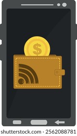 vector illustration icon virtual wallet concept, of a mobile phone and digital currency