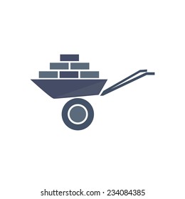 Vector illustration icon of wheelbarrow with bricks