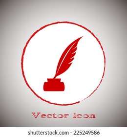 Vector illustration of icon writing pen Red round button on a gray background