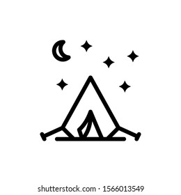 Vector illustration of iconic adventure and camping symbol. illustration of a tent at night on a white background. color can be changed. outline style