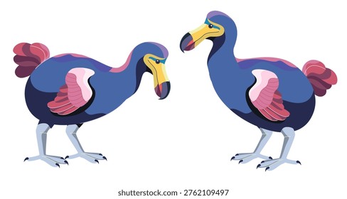 Vector illustration of the iconic Dodo (Raphus cucullatus), an extinct flightless bird related to pigeons and doves that was endemic to Mauritius, an island east of Madagascar in the Indian Ocean.