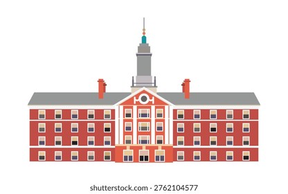 Vector illustration of the iconic red brick building of Harvard University, a private Ivy League research university in Cambridge, Massachusetts and is the oldest institution of higher learning in the United States. 