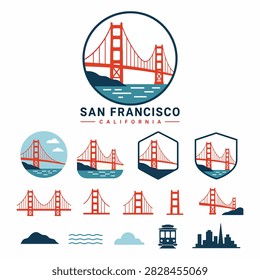 Vector illustration of iconic San Francisco California landmarks and attractions