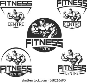 Vector illustration, Icons for bodybuilding and fitness
