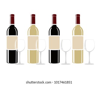 Vector illustration of icons. A bottle of wine. Wine glass. Isolated on white background. Flat.