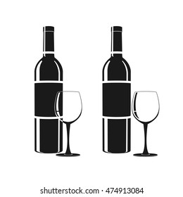 Vector illustration of icons. A bottle of wine. Wine glass. Isolated on white background. For graphic and web design.