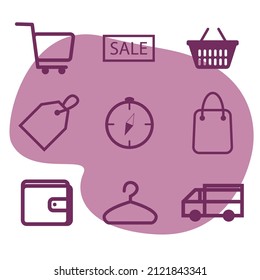 Vector illustration of icons for business, banking, contacts, eco, marketing. Set of linear symbols.