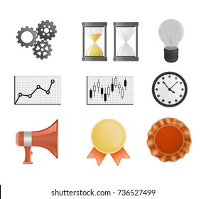 Vector illustration of icons for business, banking,award. Symbols set on isolated white background.