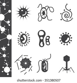 Vector Illustration Icons cells of viruses and bacteria. Isolated on white