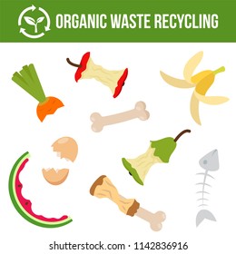 Vector illustration: icons collection of organic waste. Organic garbage recycling. Isolated trash icons.