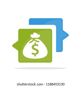 Vector illustration icons with the concept of communicating and sharing information about income sources, funding sources, financial transactions, financial negotiations.