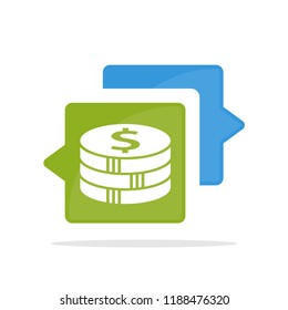 Vector illustration icons with the concept of communicating and sharing information about income sources, funding sources, financial transactions, financial negotiations.
