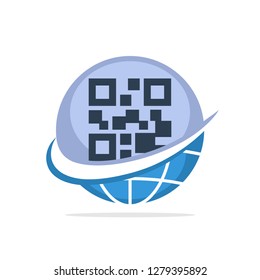 Vector illustration icons with the concept of managing a global qr-code generator service system