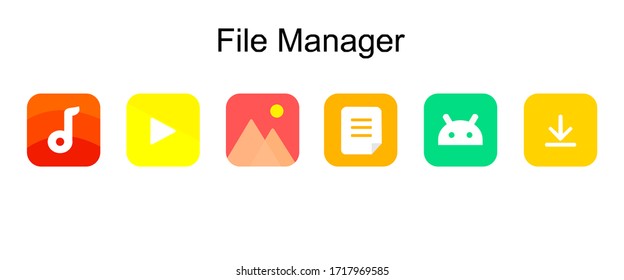 Vector illustration of icons in file manager, Audio, Video, Photos, Document, APK, and Downloads set full color