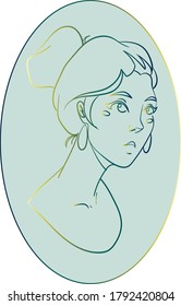 vector illustration of icons, girl on a light background, cartoon linear portrait with a gradient line