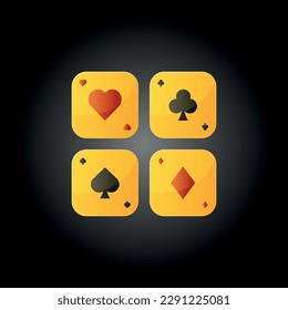 Vector illustration icons of golden playing cards, casino, poker, golden cards buttons, playing cards.