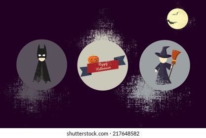 vector illustration of icons of Halloween with the effect of antiquity