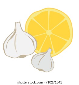 Vector illustration. Icons. Lemon and garlic.