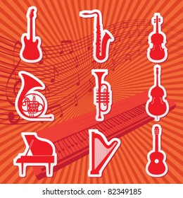 Vector illustration of icons of musical instruments