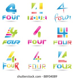 Vector illustration of Icons for number four isolated on white background