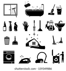 Vector illustration icons on cleaning.   Plumbing and bathroom vector icons set 