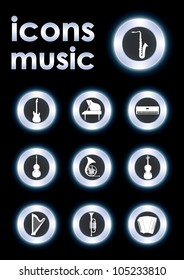 Vector illustration icons on musical instruments