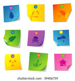 Vector illustration of icons on paper. Set eleven